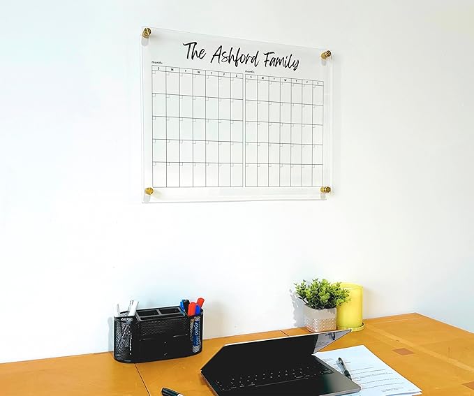 Custom 2-Month Acrylic Wall Calendar 2026 - Personalized Dry Erase Monthly Planner, Horizontal Wall Organizer, Reusable To-Do List, Housewarming Gift