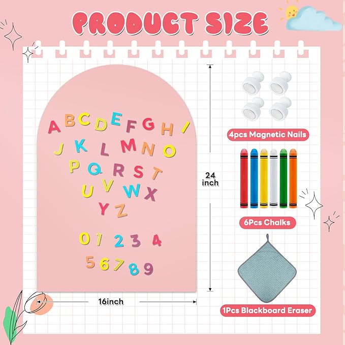Magnetic Wall Decal for Kids,32x40 Inch Arched Magnetic Chalkboard for Wall,Suitable for Home Decoration Wallpaper and Children's Game Room (Light Pink, 16x24 Inch)