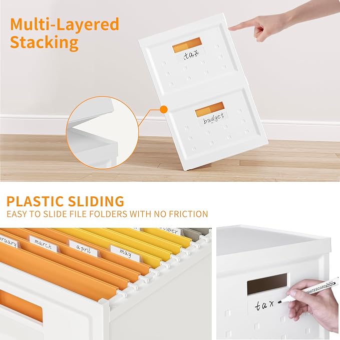 Seseno File Organizer File Box with Lid, Universal Hanging File Organizer, Letter/Legal Size File Folder Box, 2 Pack Plastic Office Document Filing Storage Bin