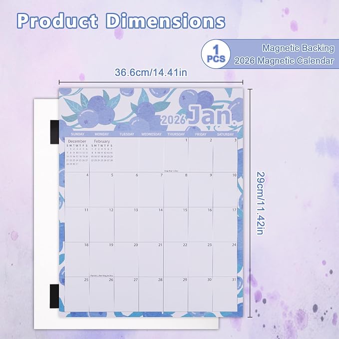 2026 Magnetic Calendar for Refrigerator, 36.6x29cm/14.41x11.42in Large Tear-Off Monthly wall Calendar with Strong Magnet Backing Jan 2026 to Dec Perfect Fridge Organizer Planner (Fruit Theme)