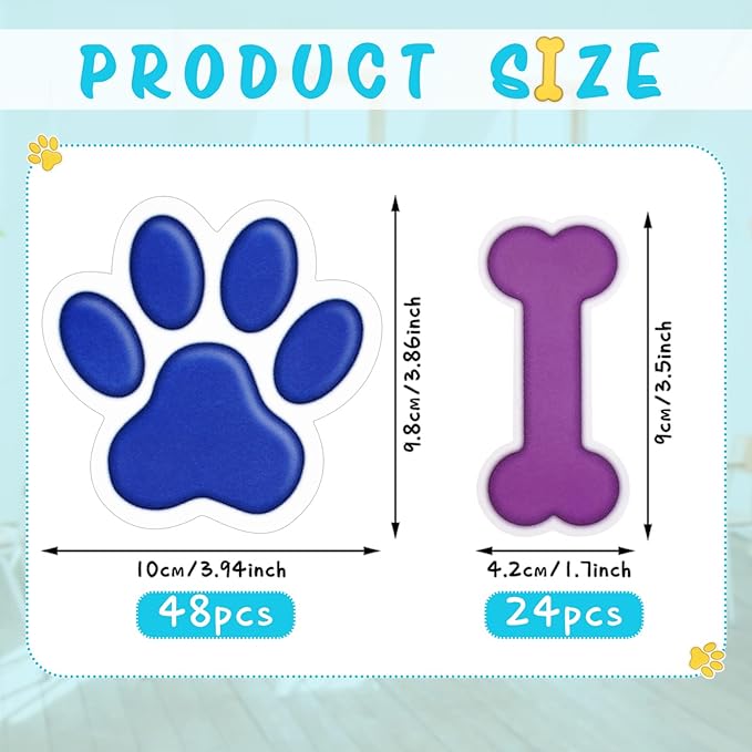 72 Pcs Paw Print Cutouts Dog Bone Colorful Paw Prints Cutouts Bone Mini Accents Claw Print Party Supplies for Educational Learning Activities Black Board Office Dog Theme Party Decor, 8 Colors