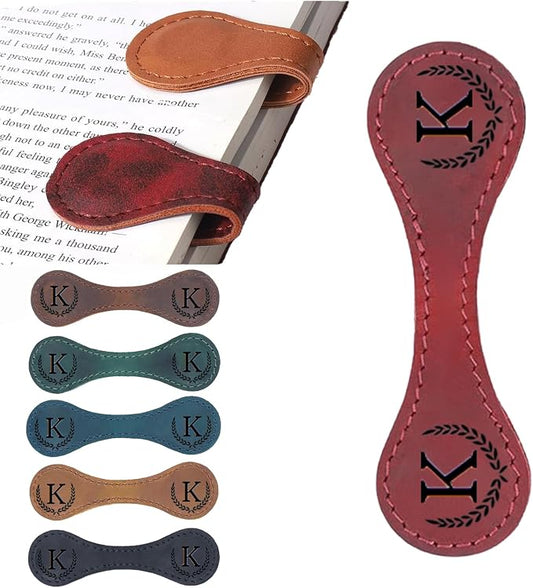Artlaza Personalized Magnetic Leather Bookmark, 26 Letters Custom Leather Bookmarks, Handmade, Leather Magnetic Bookmark for Book Lovers Readers Women Kid(Redï¼ŒKï¼‰