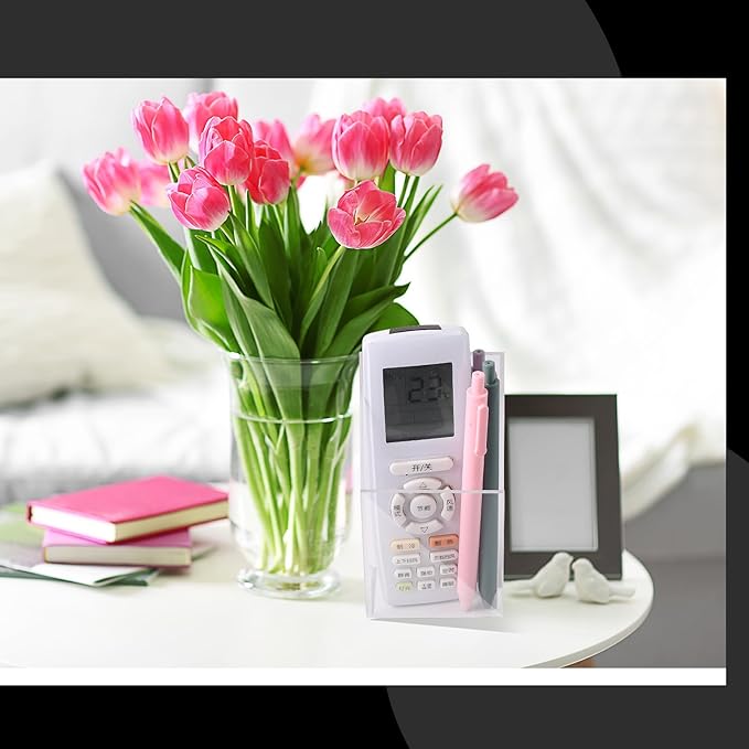 TaoBary 2 Pack Wall Remote Control Holder Clear Acrylic Wall Pen Holder Media Organizer Storage Box Single Compartment for Pencil Marker Makeup Brush Marker Phone File