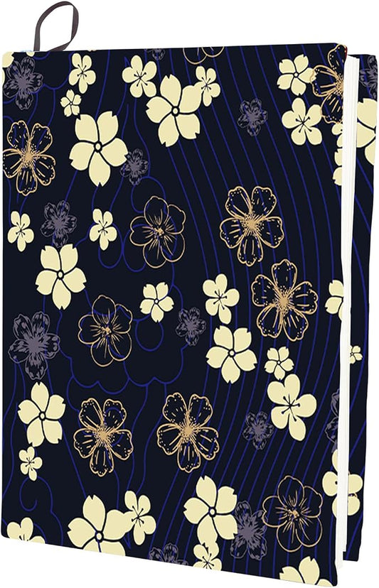 CRASPIRE Flower Stretchable Book Cover Floral Navy Blue Washable Reusable Large Nylon Cloth Polyester Book Protector Elastic Notebook Wraps Suitable for Most Hardcover Books