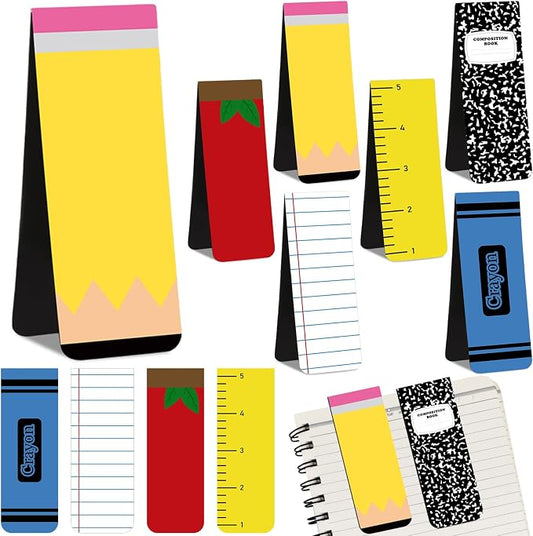 12 Pcs Large Teacher Magnetic Bookmarks 3.9", End of Year Teacher Gifts Back to School Supply Jumbo Magnet Bookmark Pencil Book Marker Page Clip for School Office Home Reading Favor(Classic)