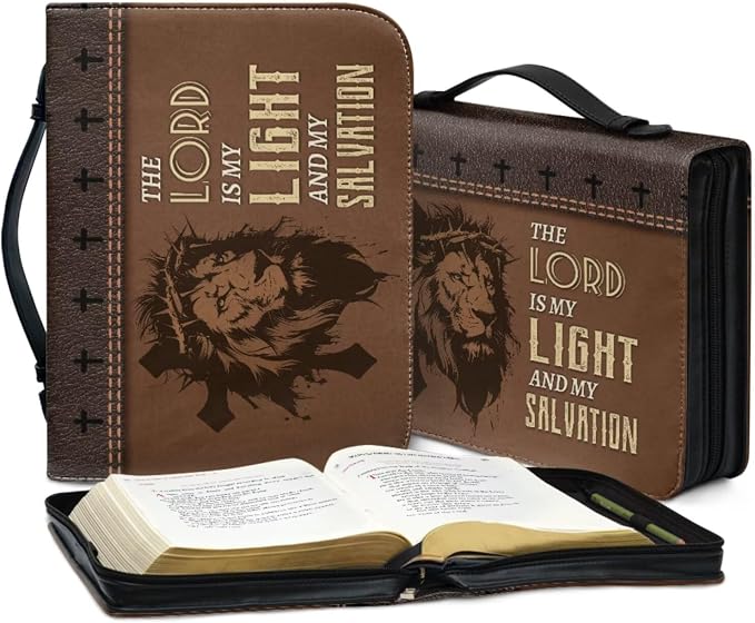Retro Religious Style Bible Case with Bookmark Waterproof Bible Cover Case for Women Lightweight Bible Bag with Handle Pockets Church Book Bag Brown