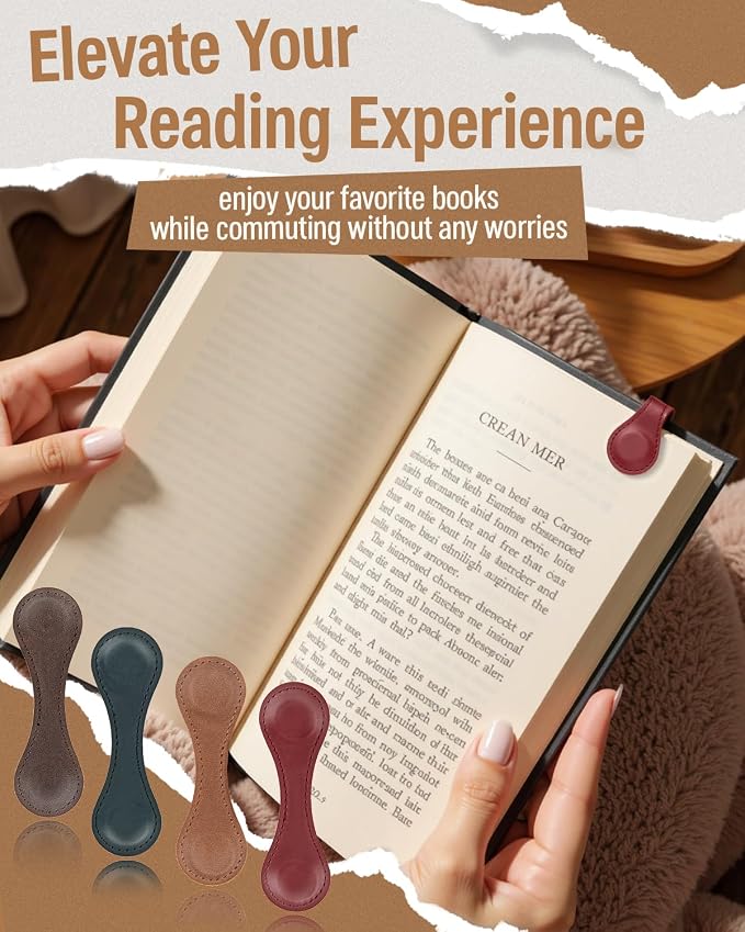 Magnetic Bookmarks 4Pcs - Leather Magnetic Bookmark Gift Set - Double Sided Magnet Bookmark Clips - Leather Bookmarks for Women - Stylish Gifts for Book Lovers - Vintage Book Marks for Reading Women