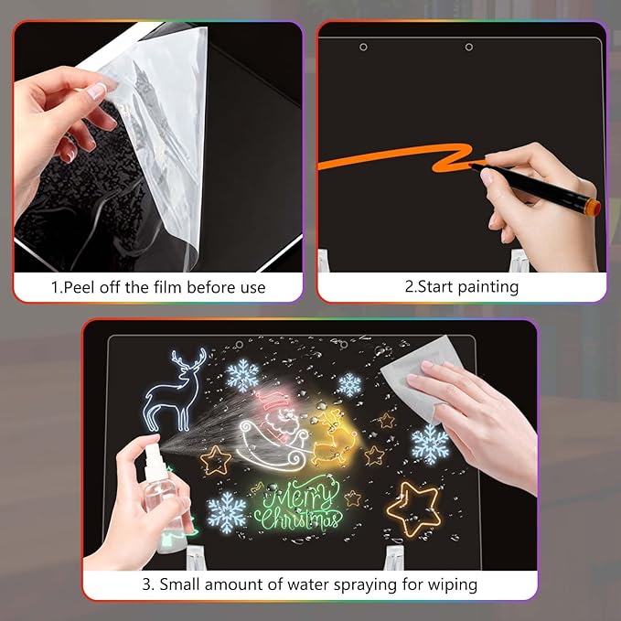 JACZZO Led Drawing Board for Kids, 13.7"X10" Led Note Board with 7 Colors & 3 Modes,12 Markers& Wireless Remote, Acrylic Writing Message Board, Easter Gifts for Kids
