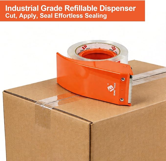 BOMEI PACK Heavy Duty Packing Tape with Dispenser 1.88'' x 66 YDs, Clear Box Tape for Packaging Shipping Moving Storage and Mailing, Strong Package Tape 6 Rolls + 1 Dispenser, Total 396 YDs