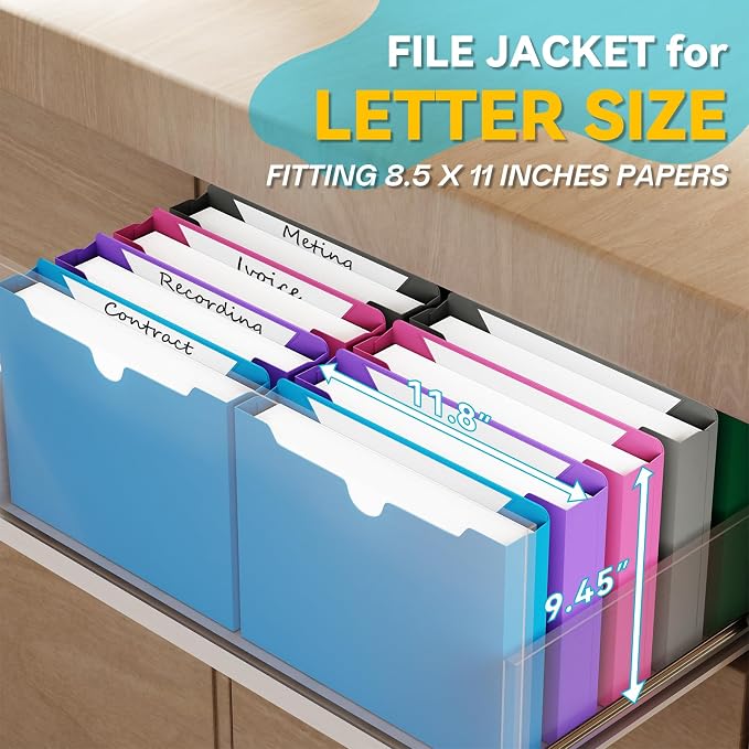 Plastic 2 Inch Expanding File Jacket Folders,12 Pack Heavy Duty Expansion Pocket Files,Reinforced Colored Expandable File Folders,Straight Cut Tab,Manilla Pocket Folders,Letter Size,Colorful