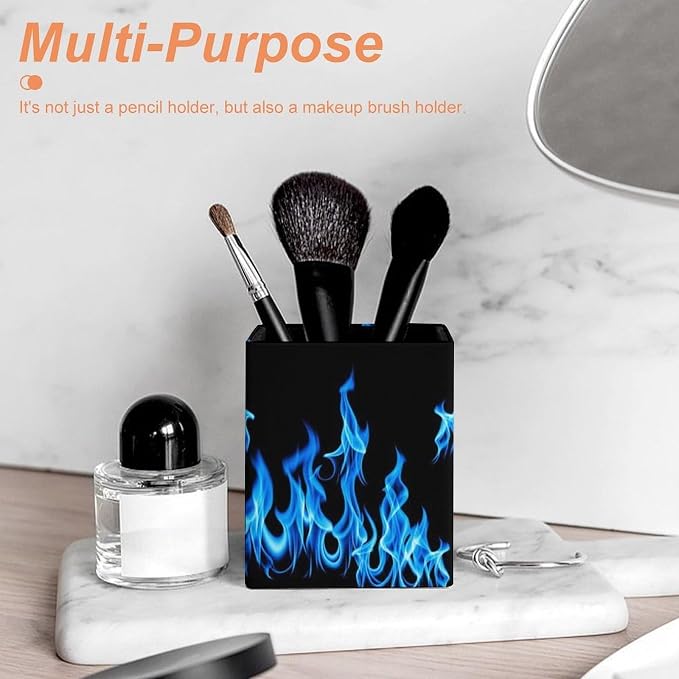 Pen Holder Stand For Desk, Pencil Pen Holder Cup, Desktop Stationery Organizer, Waterproof Multifunctional Office Supplies Blue Fire