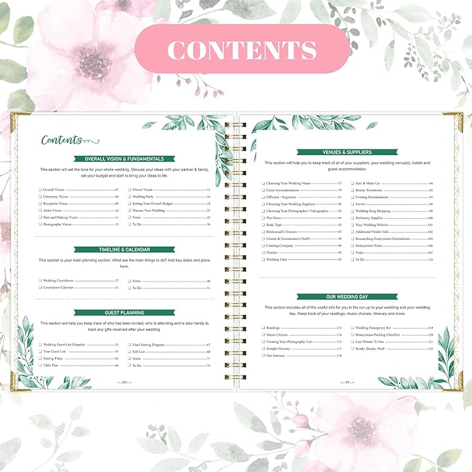 Wedding Planner for Bride - Wedding Planning Book and Organizer, 8.5" x 11" with Tabbed Sections, Metal Corner, 5 Inner Pockets, Sticker, Wedding Countdown Calendar