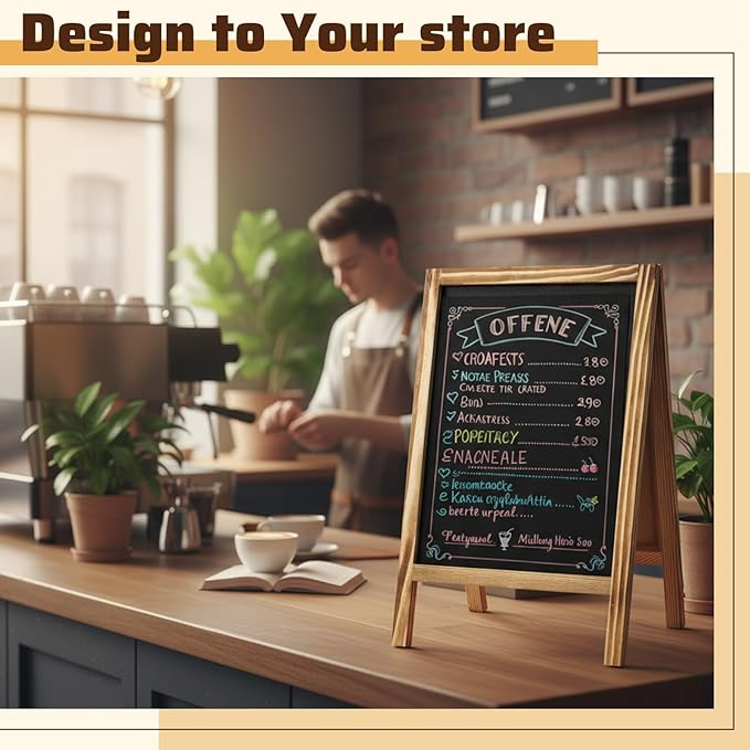 Henoyso 2 Pcs Double-Sided Tabletop Chalkboard Sign, 16"x10" Easel Rustic Wood Frame Small Chalkboard with 2 Erasers for Menu Cafes, Restaurants, Weddings Home Decor(Brown)