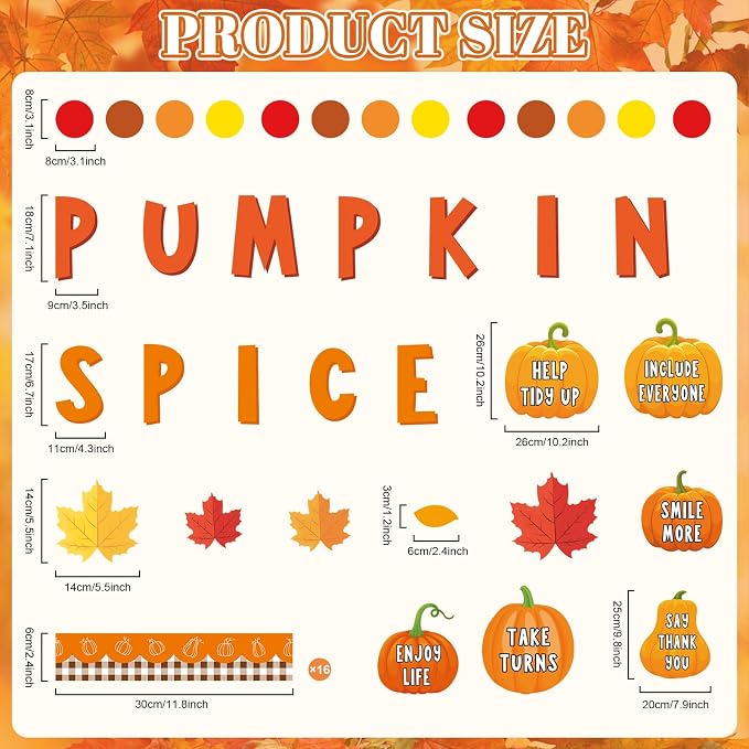 gisgfim Thanksgiving Pumpkin Bulletin Board Decorations Fall Classroom Pumpkin Spice and Ways to Be Nice Paper Cutouts Autumn Bulletin Board Set DIY Craft for School Office Wall Door Decor Supplies