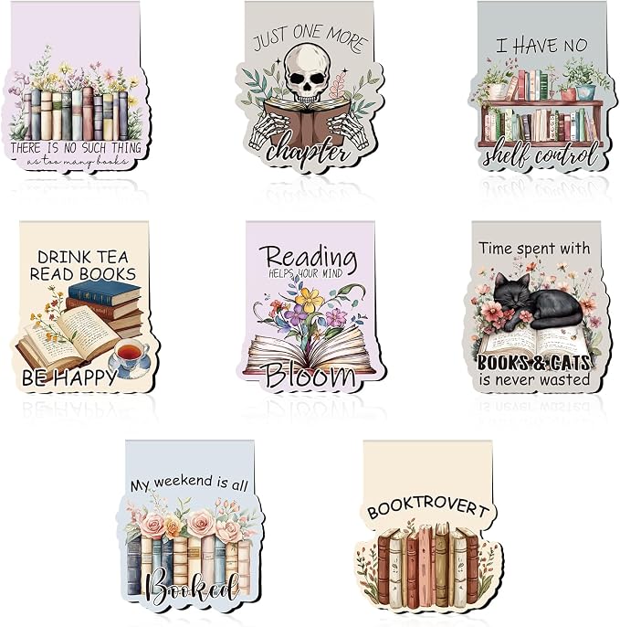 Book Lovers Magnetic Bookmarks - 8 PCs Cute Cat Page Markers Gifts Funny Vintage Aesthetic Flower Magnet Book Marks for Reading Women Readers Bookish Students Teacher Birthday Graduation