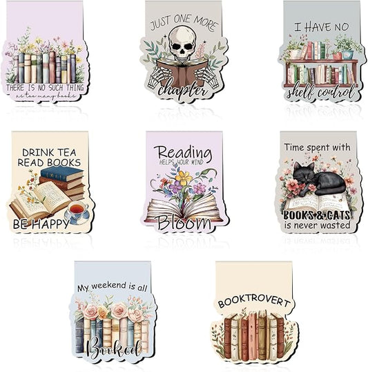Book Lovers Magnetic Bookmarks - 8 PCs Cute Cat Page Markers Gifts Funny Vintage Aesthetic Flower Magnet Book Marks for Reading Women Readers Bookish Students Teacher Birthday Graduation