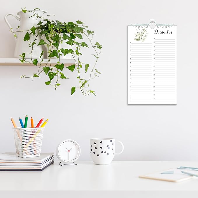 Perpetual Calendar – Undated Calendar 12-Month for Birthday, Anniversaries, Important Days, Festivals Reminder, 6'' x 10'' with 2 Lines Per Days, Twin-wire Binding, Thicker Paper, Minimalist Flowers