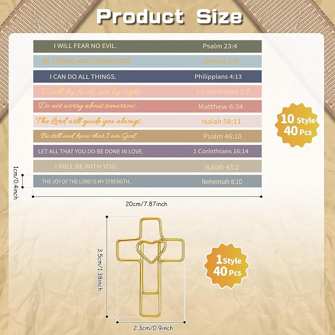 Resurhang 80 Pack Heart Cross Paper Clips with Ribbons 40 Gold Bible Paper Clips 40 Christian Bookmark Ribbons Bible Study Journaling Supplies Easter Eggs Fillers Women Christian Gifts