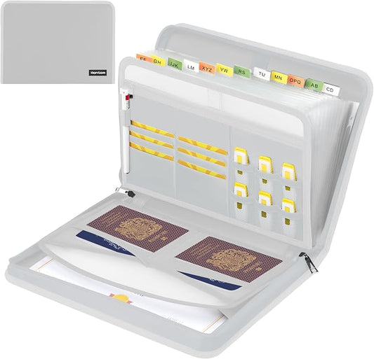Accordion File Organizer,13 Pockets Fireproof Expanding File Folder with Multi Pockets,Portable Business Fire Safe Storage Document Organizer Folder with Zipper for Documents and File,Silver