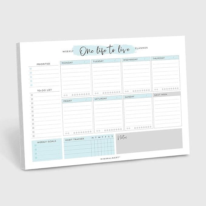 Cute Weekly Planner By Minimalmart | 50 Undated Tear-Off Sheets |Personal Productivity Calendar Organizer For Daily Tasks, Appointments, Meal Prep, Notes, Lists| Home Or Office Work Scheduler| 8.5x11”