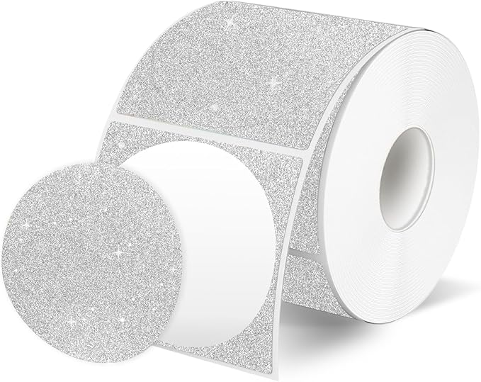 STARLIBOO 2 Inch Holographic Thermal Labels, Circle Direct Thermal Labels Stickers, Self-Adhesive Round Thermal Printer Labels for DIY Logo Design (Holographic Shiny Silver)
