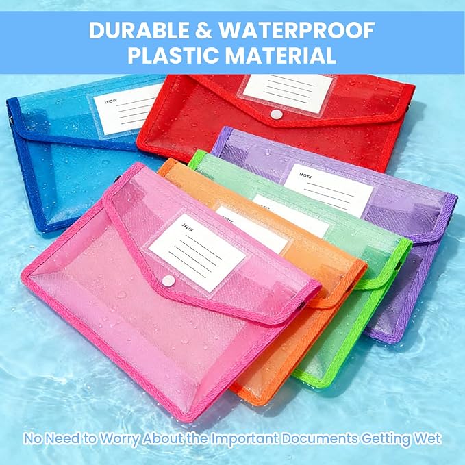 6Pcs Plastic Expanding File Folder, Transparent envelopes with Snap Closure, No Dividers, Large Capacity, Colorful File Folder Organizer, Accordion File Organizer, Fit Letter/A4 Size for Office/Home