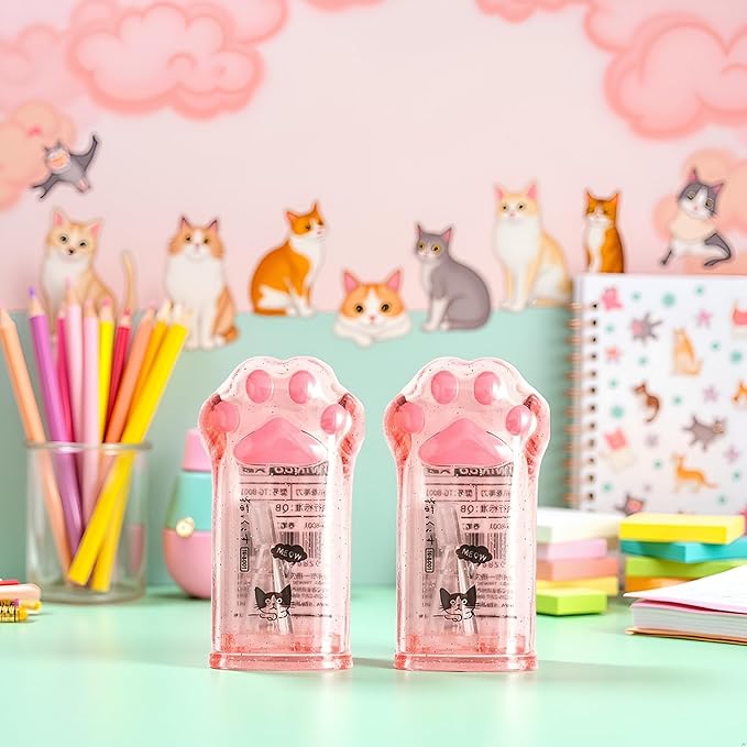 2Pcs Pink Cute Cat Paw Pencil Sharpener Kawaii School Supplies Student Prize Kids Gift Pencil Sharpener Cat Schools Supplies for Girls Cat Lovers Office School Home Writing and Correction Supplies