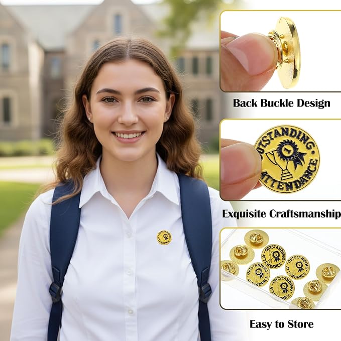 Kenning 30 Pack Outstanding Attendance Enamel Lapel Pins - 3/4 Inch Attendance Lapel Pin Award for Appreciation School Students, Teachers, Employees Supplies