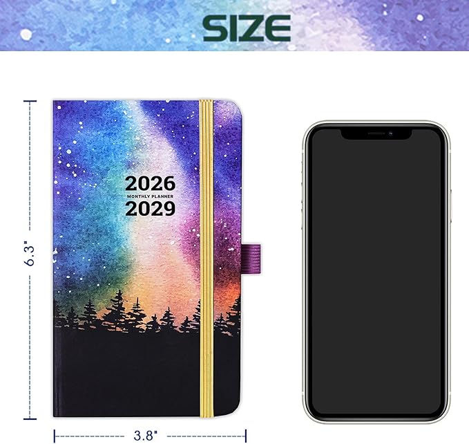 2026-2029 Pocket Planner/Calendar - 3 Year Monthly Planner 2026-2029 from July 2026 - June 2029(36 Months), 3.8" x 6.3", Inner Pocket, Pen Holder & Elastic Closure - Colorful