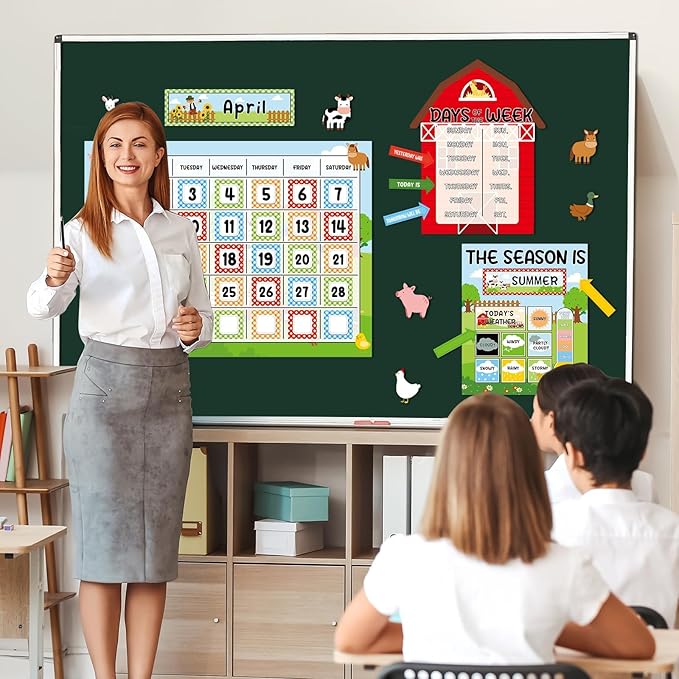 Farm Animal Calendar Bulletin Board Set for Classroom Decoration Farmhouse Calendar Seasons Weather Chart Barnyard Animal CTP Bulletin Board Paper-Cuts for Teachers Elementary School Classroom