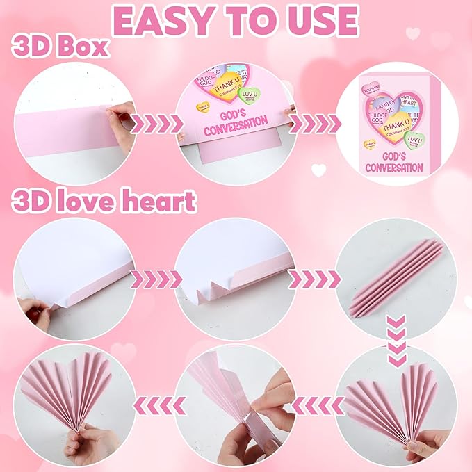 3D Valentine’s Day Conversation Heart Christian Bulletin Board Decorations Candy Heart Cutouts Border Trim Religious Jesus Sunday School Classroom Door Decor for Chalkboard Valentines Party Supplies