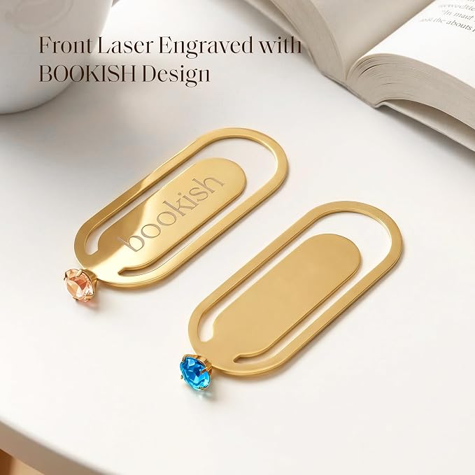 Bookish Bookmark for Women, 2 Pcs Sparkling Metal Book Marks with Crystal Accent for Reading Women Book Lovers, Champagne & Blue
