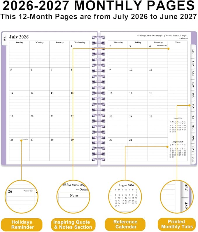 Academic Planner 2026-2027 - Weekly & Monthly Planner from July 2026 to June 2027, Agenda 2026 2027 with Inner Pocket, Elastic Band, 6.4" x 8.5", Purple