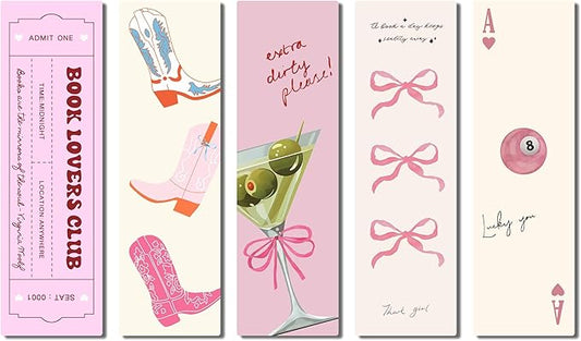 10 Pcs Cute Bookmarks for Women, Double Sided Book Marks for Reading Women, Funny Paper Book Markers Set, Pretty Gifts for Book Lovers, Club, Adults, Girls (Pink)