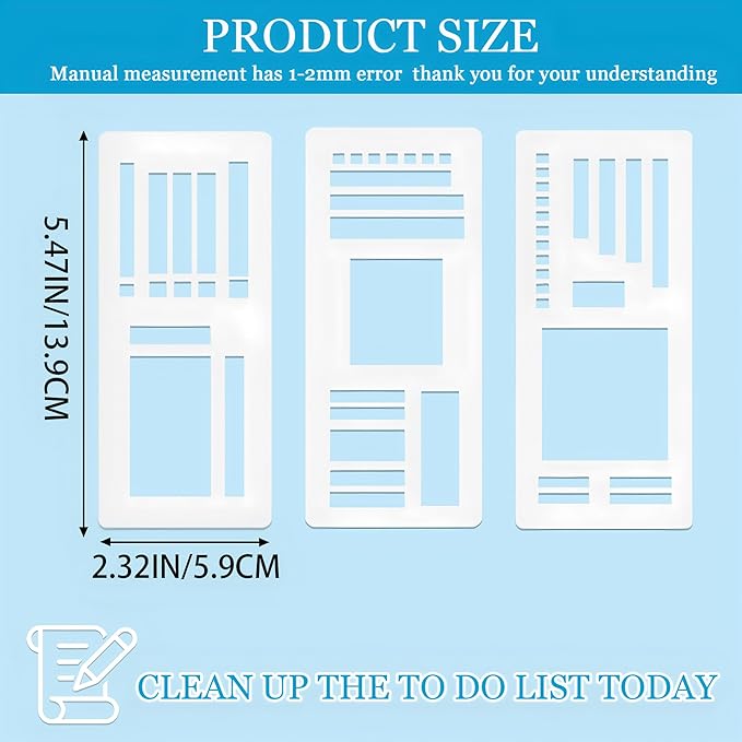 Handmade Flexible Record Template,3 Pack Planner Stencil Set for Dot Grid,Drawing,Checklists,Boxes,Lines&Daily Planning,Reusable Templates Kit for Journaling,Calendar,Scrapbooking&DIY Crafts Supplies