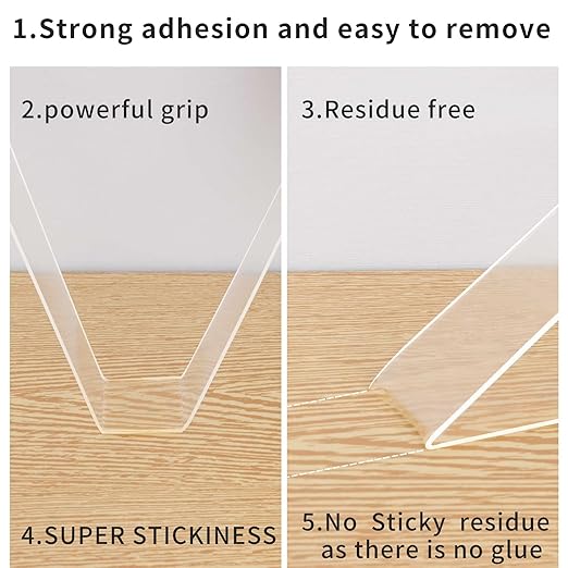 Double Sided Tape Heavy Duty, Mounting Tape Clear, Strong Adhesive Strips Sticky Tape, Reusable Transparent Tape for Home Office Deco(1.18" x9.84FT)