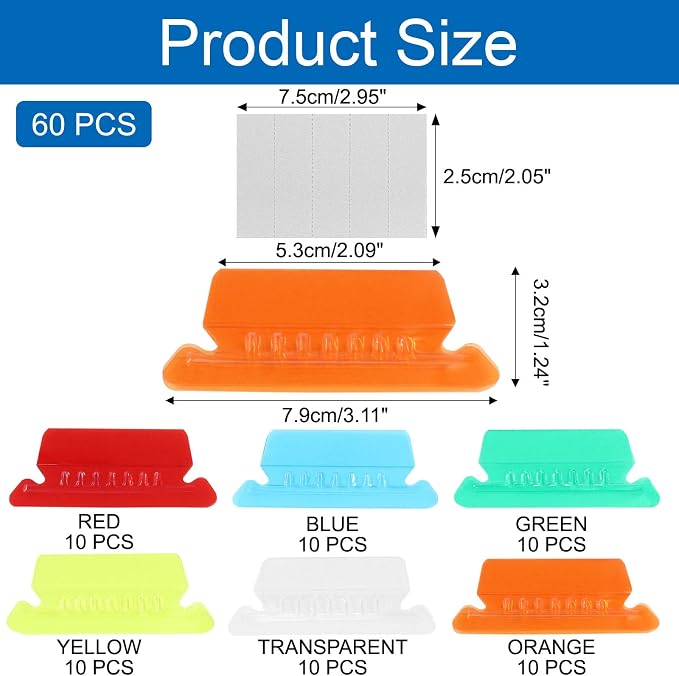 Hanging File Folder, 60 Sets File Folder Tabs and Inserts for Quick Identification Multicolored Plastic File Folder Labels for School and Home Use Office Supplies