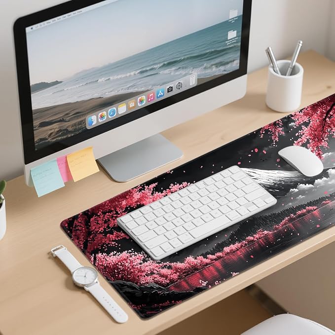 Mount Fuji Desk Mat Gaming Mouse Pad Cherry Blossom Red Mountain Landscape Mousepads Computer Keyboard Pad Mouse Mat Laptop Mat 31.5 x 11.8 Mouse Pads for Desk Home Office Gaming