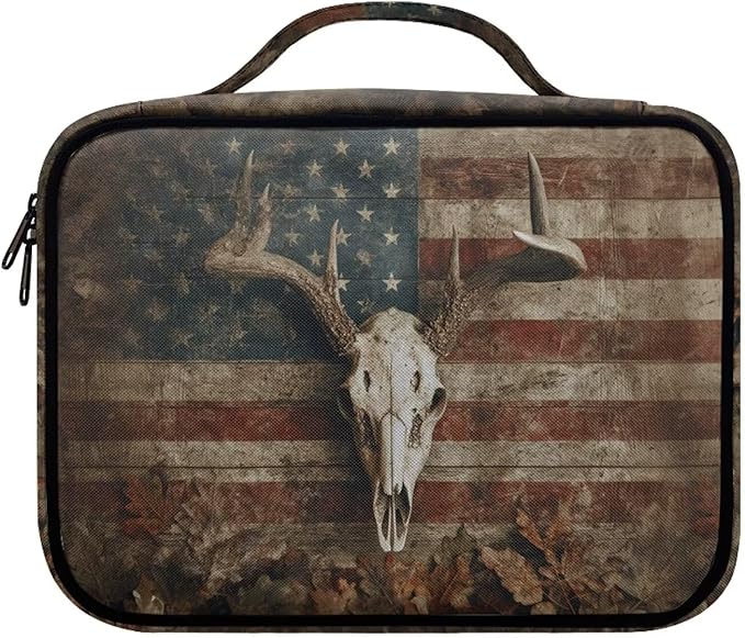 Elk Bone American Flag Print Bible Covers for Women & Men, Bible Organizer Carrying Case with Zippered Pocket Bible Protective Bag