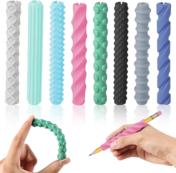 8-Pack Textured Silicone Pencil Grips–Sensory Fidget Sleeves for Kids& Adults,ADHD &Autism Anxiety Relief,Quiet Classroom&Travel Fidget Tool for Focus, Fidget Gifts Back-to-School Essentials
