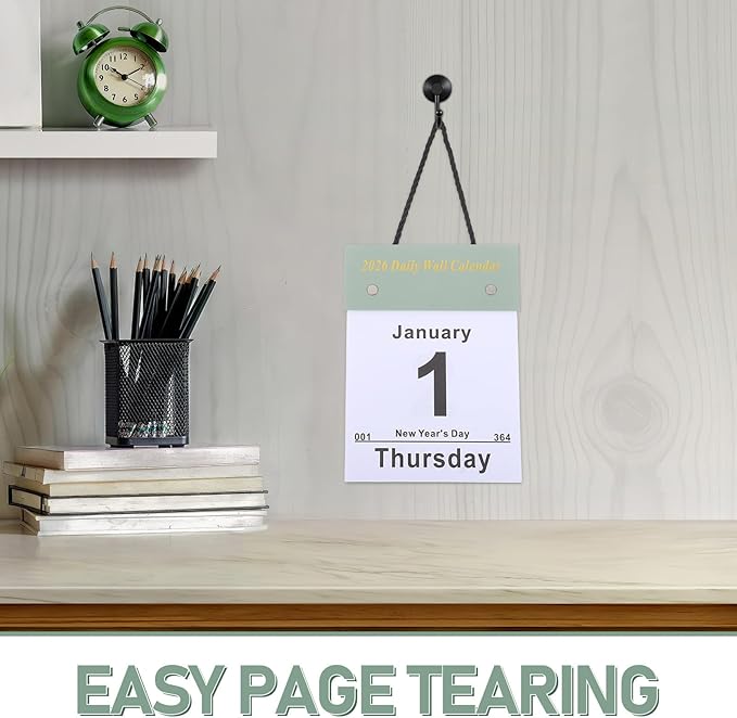 SEWACC Tear-off Daily Wall Calendar 2026 Large Print Vertical Hanging Planner Easy Read Day-to-day Organizer for Home Office School Study Room