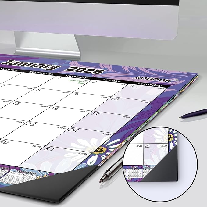 Large 22''x17'' Desk Calendar 2026, Use January to Dec 2026, Big Deskpad Calendar or Extra Large Monthly Organizer Desk/Wall Planner, Colorful Seasonal Designs