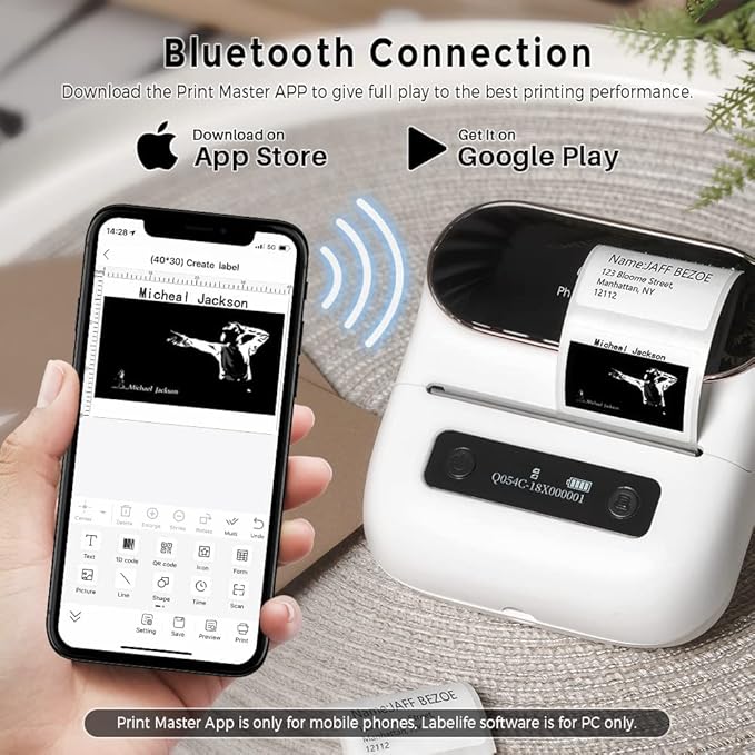 Phomemo M220 Label Maker, Bluetooth Thermal Label Printer, Barcode, Name, Address, Labeling, Mailing, Small Business and More with 1 Roll 40 x 30mm and 1 Rolls 70 x 80mm Label Tapes