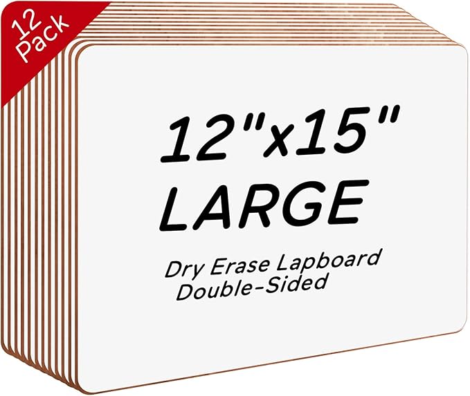 Stondino 12 Pack Big Dry Erase Lapboard- 2023 Edition 12 x 15 inch Large Double-Sided White Boards Office & School Supplies for Teachers/Students/Children/Classroom, Reusable Double-Sided Whiteboard