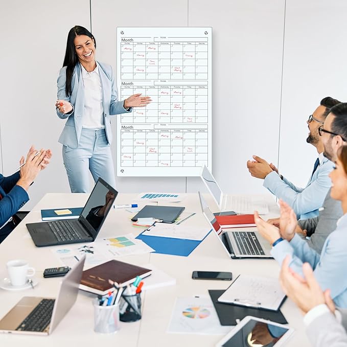Glass Whiteboard Calendar Dry-Erase White Board Planner Glass Large Wall Mounted Calendar with Marker Tray for Wall Home or Office(Transparent,36" X 24",3 Month)