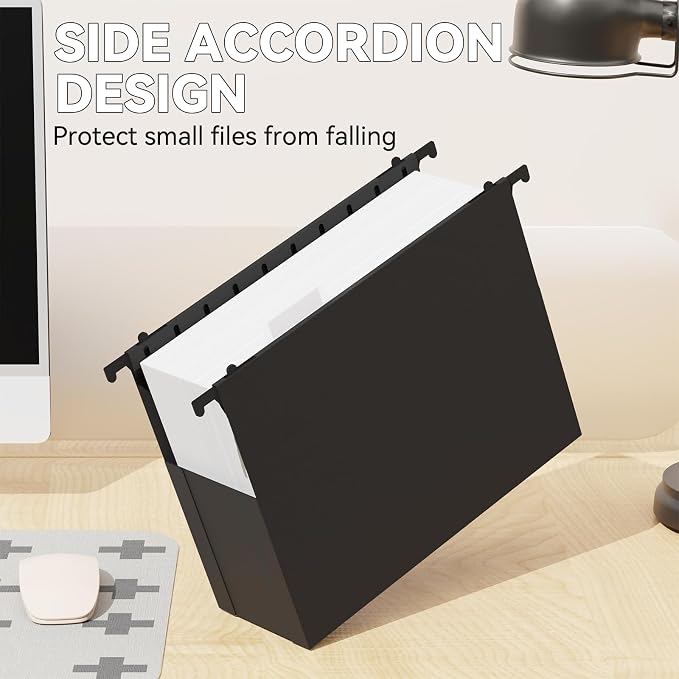 Plastic Extra Capacity Hanging File Folder Letter Size,6 Pack Heavy Duty 3" Expanding Accordian Pocket,Expandable Large Hanging Folders,Sturdy Hanging Organizer for Bulky Files-Black