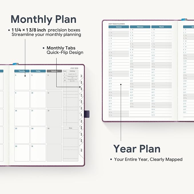 Weekly Planner 2026-2027 A5 (6.5" x 8.5") 12 Months (Jul'26 - Jun'27) Weekly & Monthly Planner with Month Tabs & Inner Pocket, Expenses/Note Pages, PU Leather Purple
