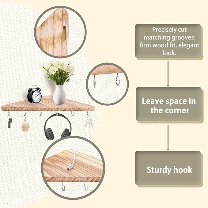 Cubicle corner shelf with hook：1pcs 16.5in wood triangle cubicile hanging shelves organization accessories fabric walls organizer for use in office cubicles office stylish decoration for women's desks
