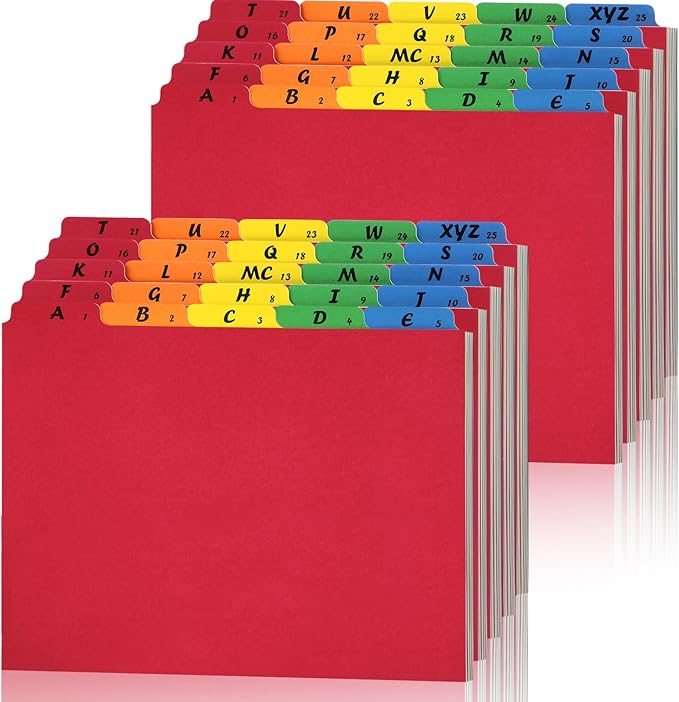 2 Set 50 Pcs Alphabet File Dividers A-z Top Tab Guides Set, Letter Size Filing Organizers 1/5 Cut Alphabetical File Folder Tabs for Home, Office, School(Rainbow Colors)