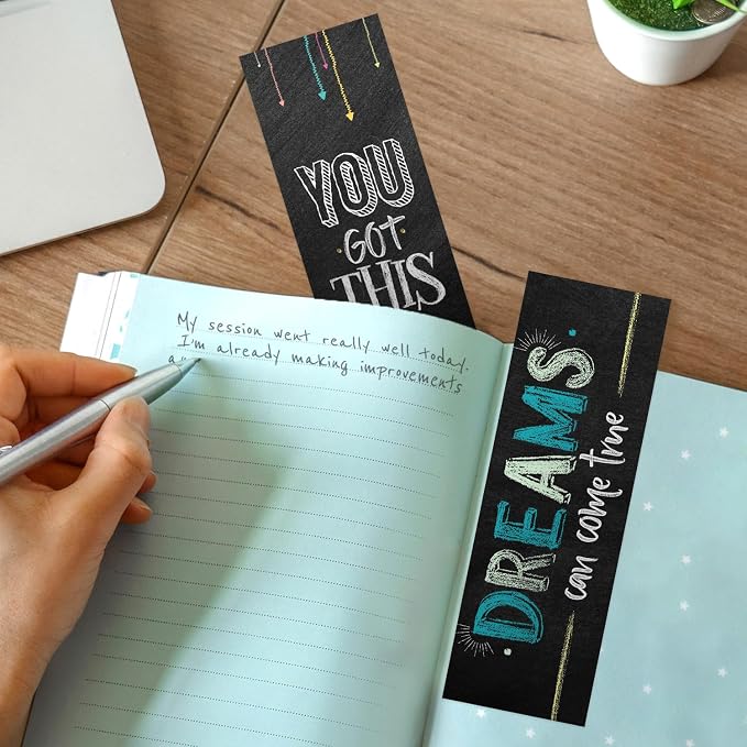 Chalkboard Style Motivational Bookmarks / 24 Inspirational Phrase Quote Flat Card Set / 2" x 6" Cardstock Paper Classroom Reward Bookmark Pack/Made in The USA
